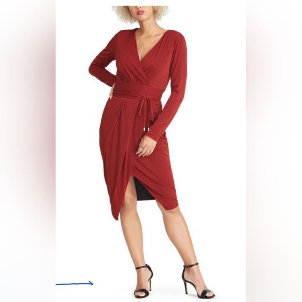 Rachel Roy deep red faux wrap dress